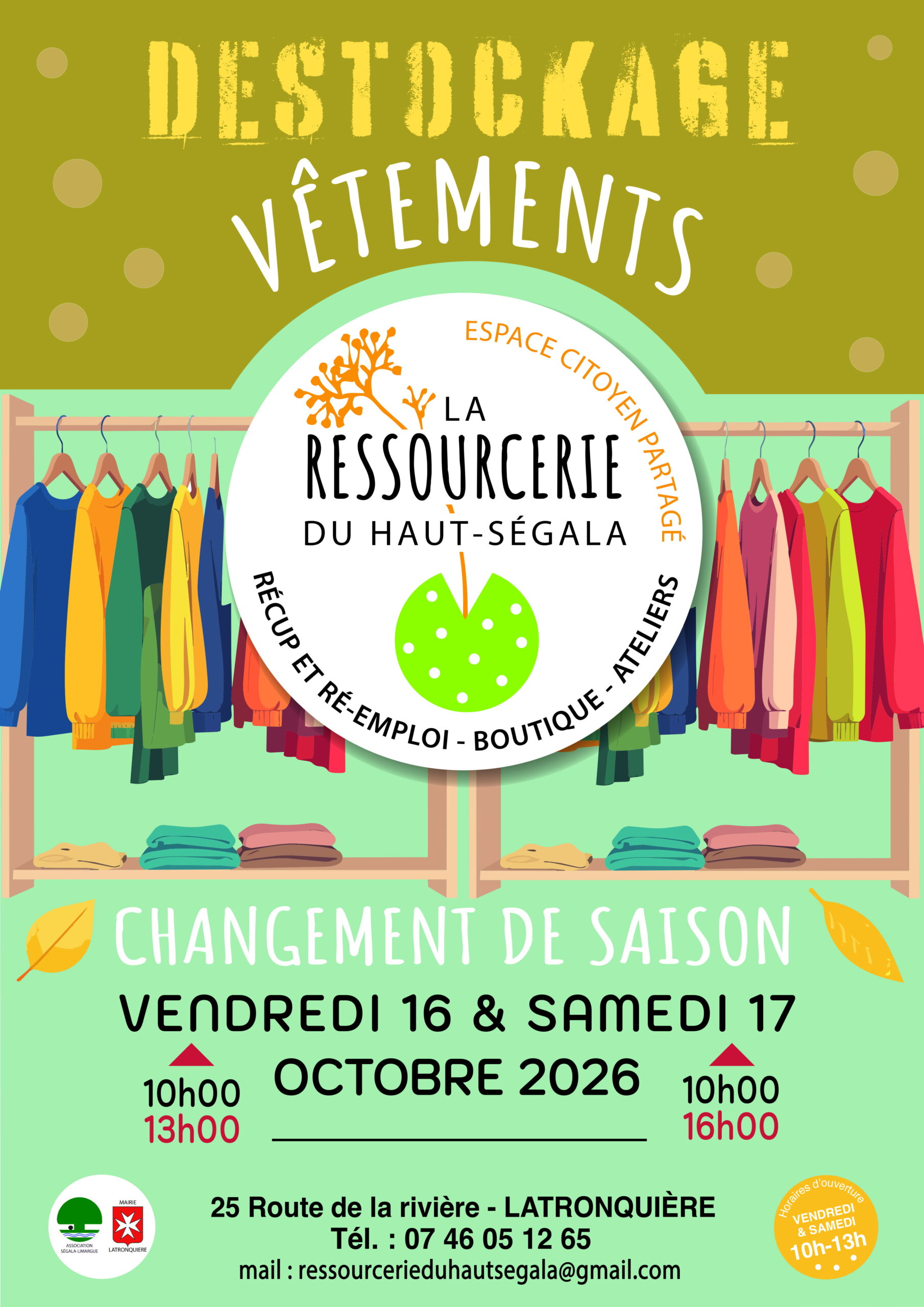 Destockage de vêtements à la Ressourcerie – le 16/10 et 17/10 à Latronquière